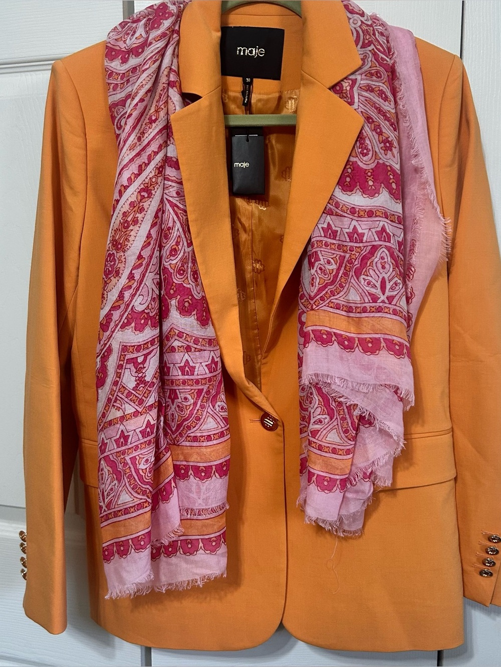 Maje Orange Blazer Long Sleeve Beautiful summers new look Sz T38 4/6 Small NWT